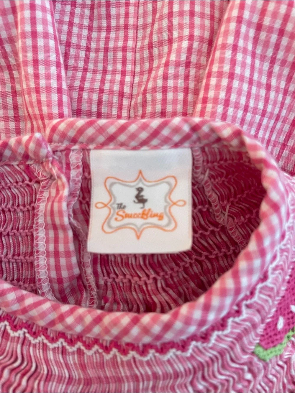 EUC Hand Smocked Vibrant Pink Gingham Watermelon Flutter Sleeve Bubble